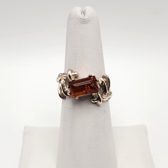 Artistic Handmade Sterling Silver Amber Ring Size 7 - Picture 1 of 9